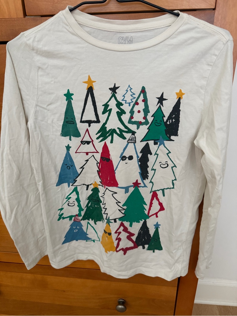 Gymboree Cream Long-Sleeve Tee with Colorful Tree Print size 10-12